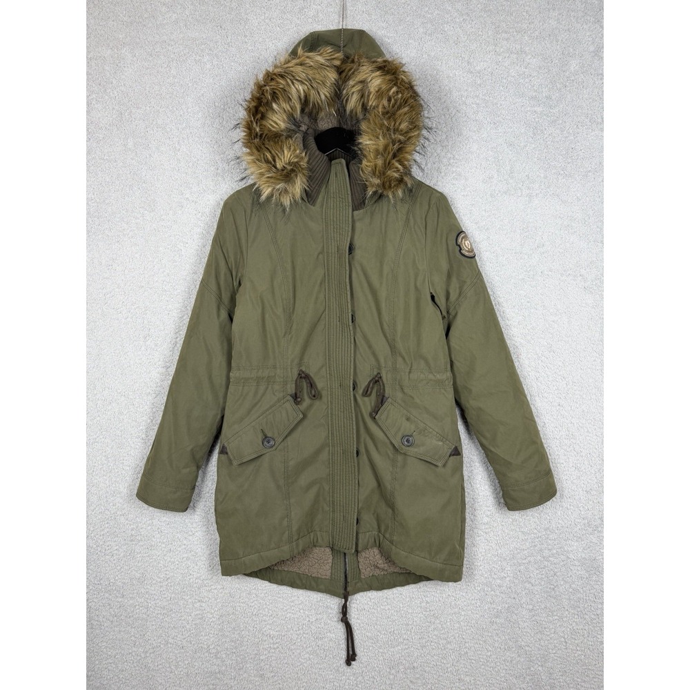 Abercrombie Fitch Jacket Women Size M Green Utility Outerwear Sherpa Lined Parka